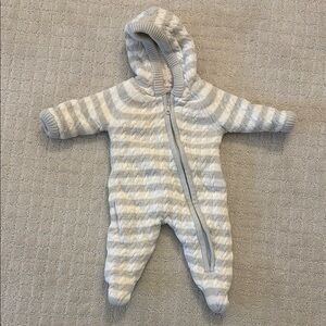 Sherpa-Lined Knit Footie Grey & White Stripe